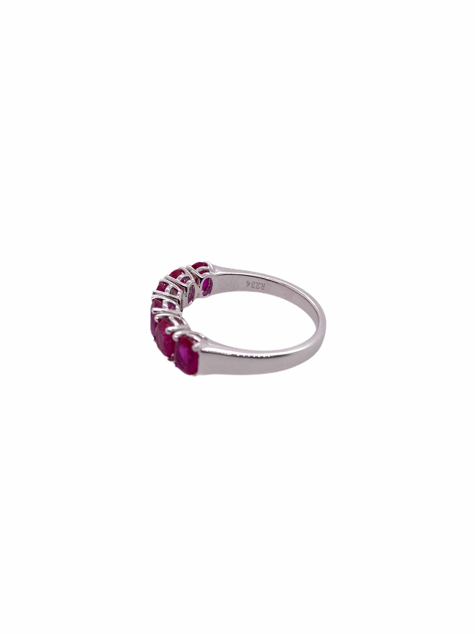 Modern Paris Craft House Oval Ruby Ring in 18 Karat White Gold For Sale