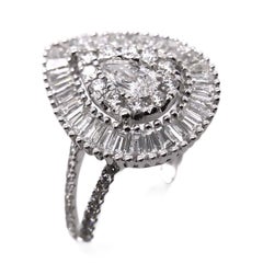 Paris Craft House Pear Diamond Ring in 18 Karat White Gold