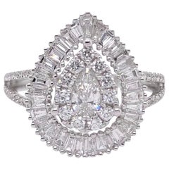 Paris Craft House Pear Diamond Ring in 18 Karat White Gold