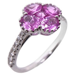 Paris Craft House Pink Sapphire Diamond Clover Ring in 18 Karat White Gold