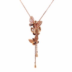 Paris Craft House Pink Sapphire Mother of Pearl Necklace in 18 Karat Rose Gold