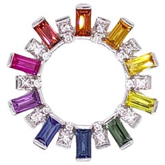 Paris Craft House Rainbow Sapphire Diamond Pendant in 18 Karat White Gold