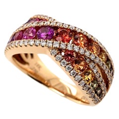Paris Craft House Rainbow Sapphire Diamond Ring in 18 Karat Rose Gold