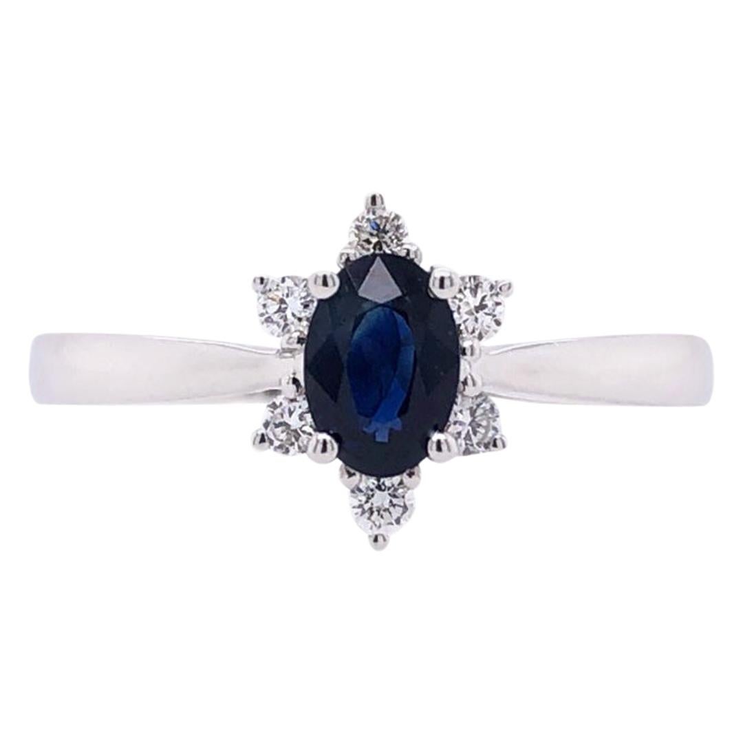 Paris Craft House Royal Blue Oval Sapphire Diamond Ring in 18 Karat White Gold For Sale