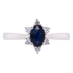 Paris Craft House Royal Blue Oval Sapphire Diamond Ring in 18 Karat White Gold