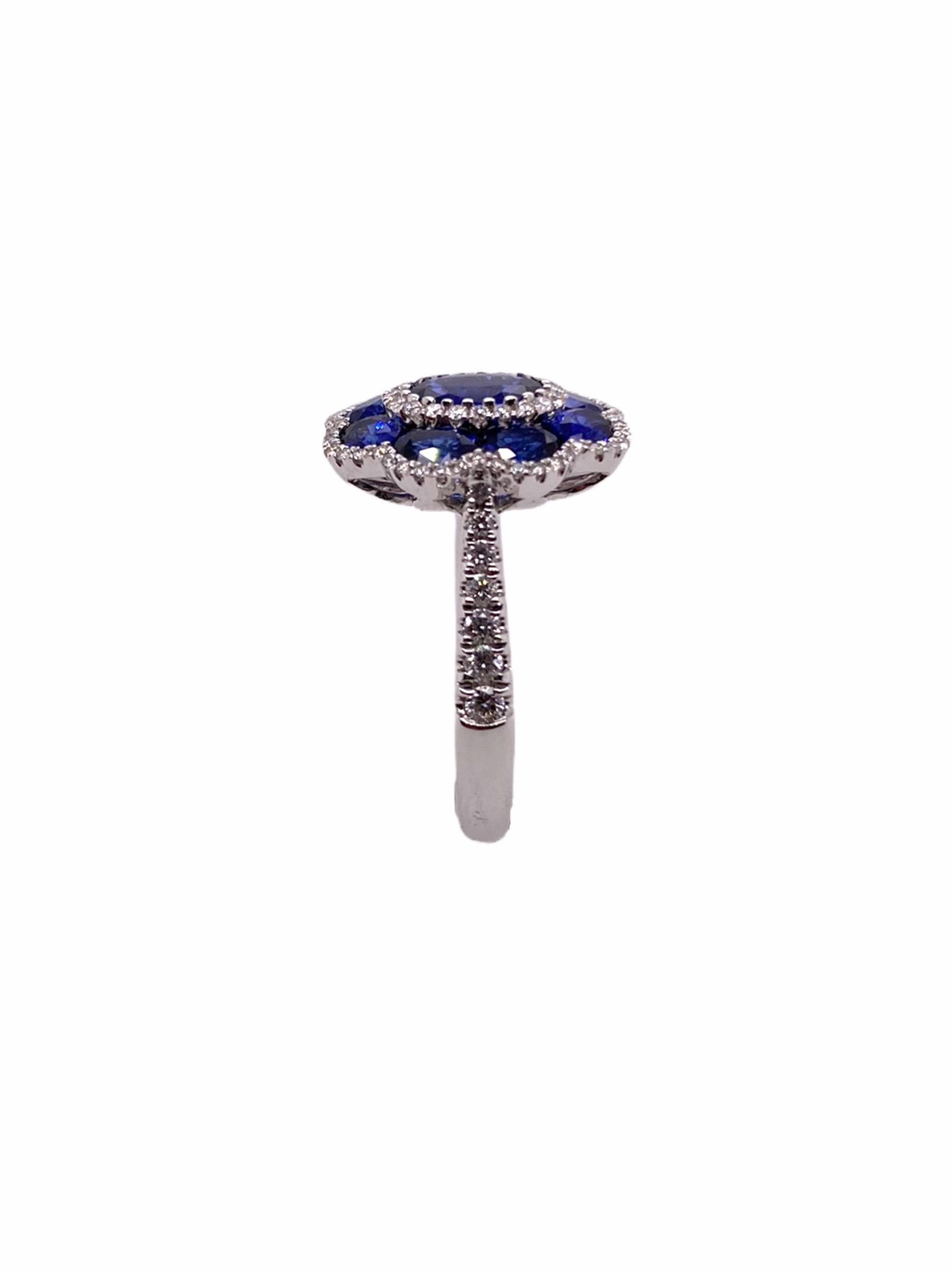 Modern Paris Craft House Royal Blue Sapphire Diamond Ring in 18 Karat White Gold For Sale