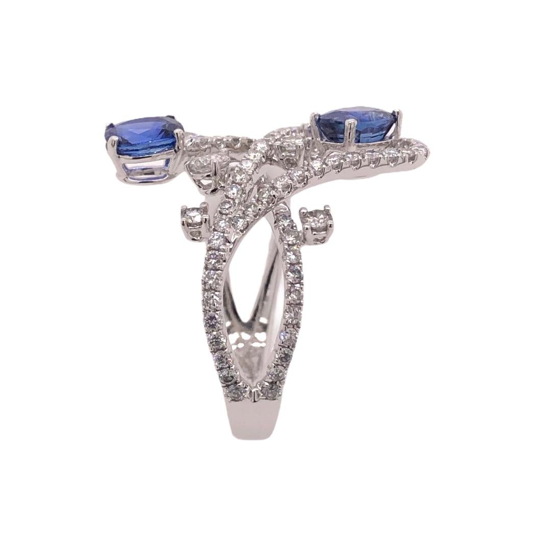 Modern Paris Craft House Royal Blue Sapphire Diamond Ring in 18 Karat White Gold For Sale