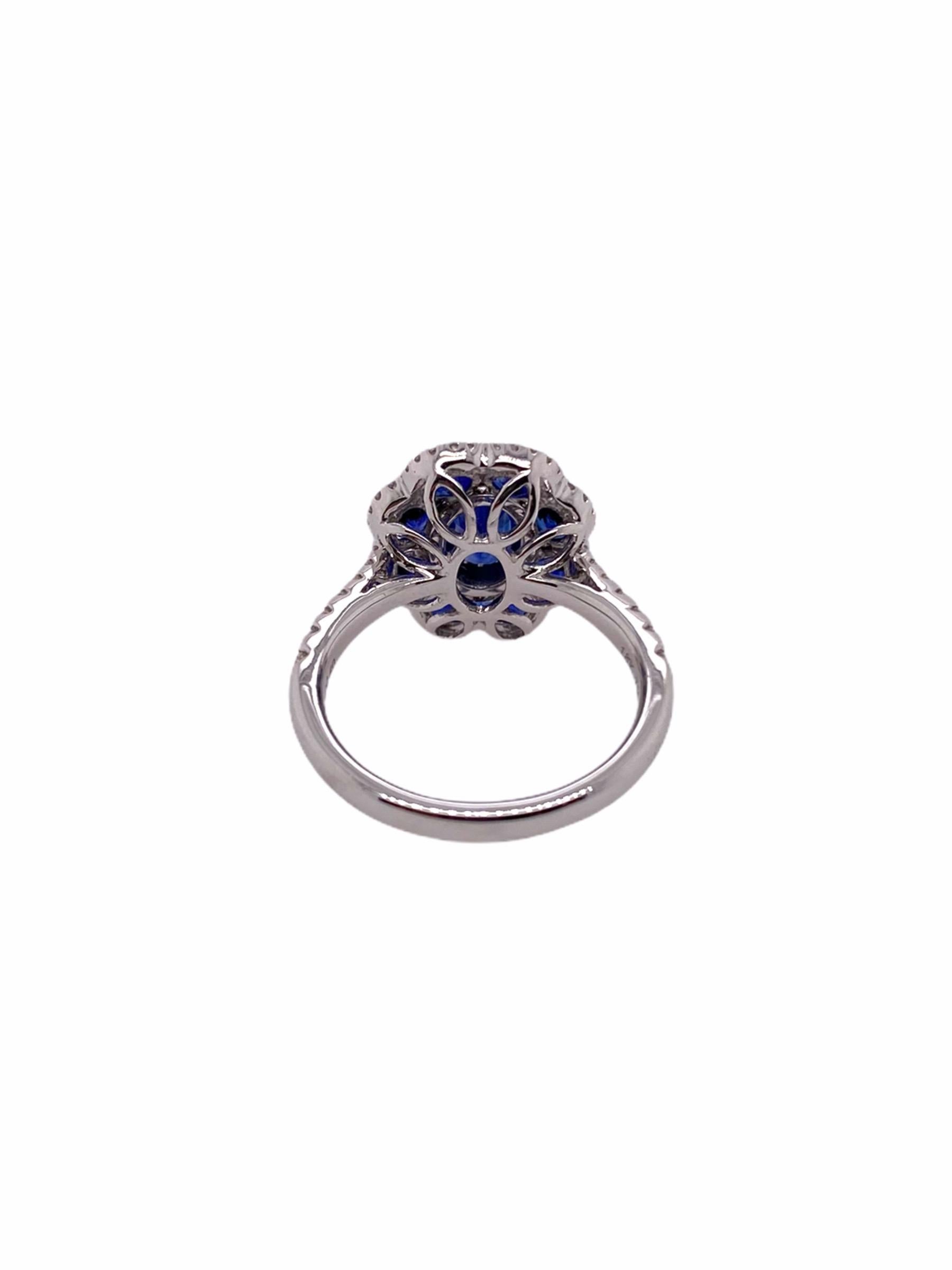 Paris Craft House Royal Blue Sapphire Diamond Ring in 18 Karat White Gold In New Condition For Sale In Hong Kong, HK