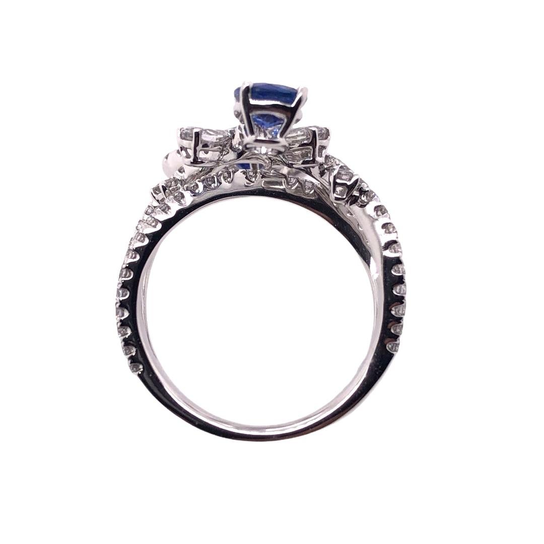 Paris Craft House Royal Blue Sapphire Diamond Ring in 18 Karat White Gold In New Condition For Sale In Hong Kong, HK