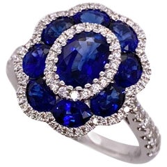 Paris Craft House Royal Blue Sapphire Diamond Ring in 18 Karat White Gold