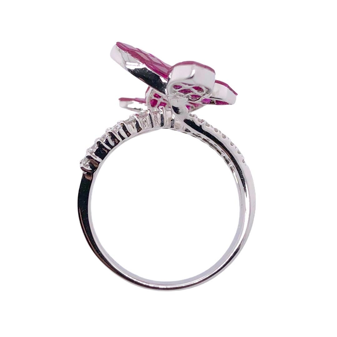 Modern Paris Craft House Ruby Diamond Butterfly Ring in 18 Karat White Gold For Sale