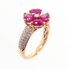 Paris Craft House Ruby Diamond Clover Ring in 18 Karat Rose Gold