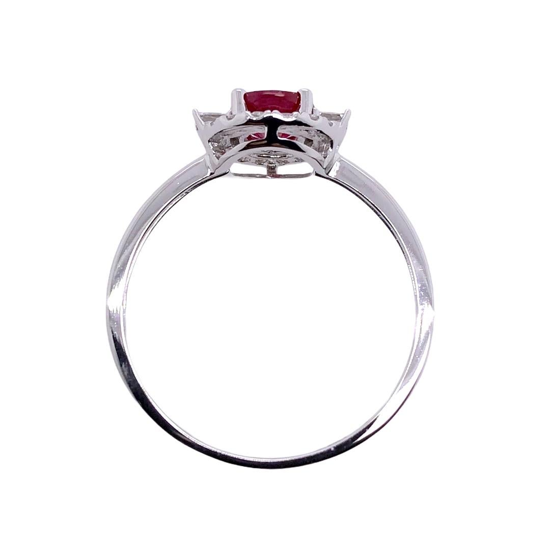 British Colonial Paris Craft House Ruby Diamond Cocktail Ring in 18 Karat White Gold For Sale