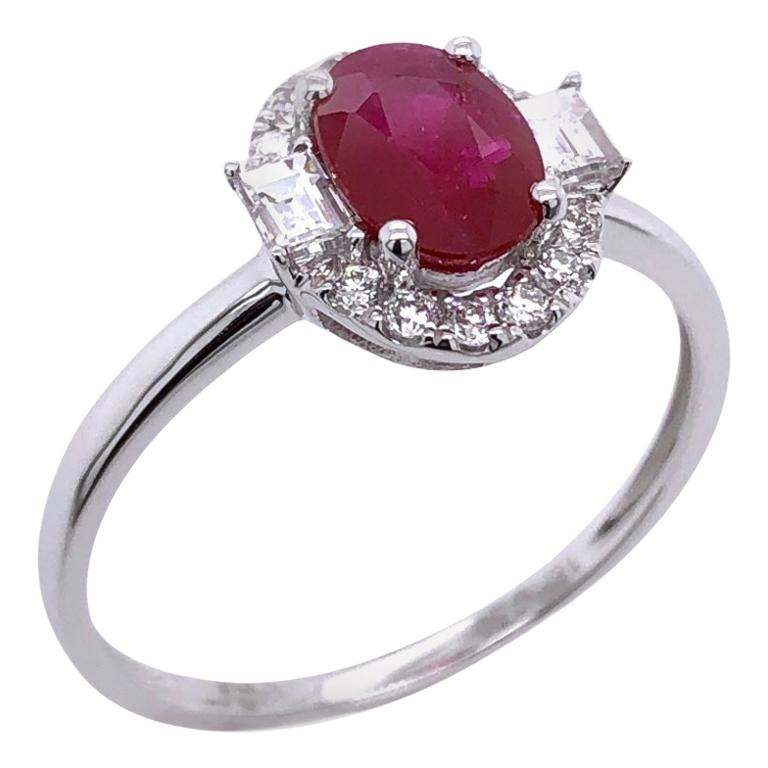 Paris Craft House Ruby Diamond Cocktail Ring in 18 Karat White Gold For Sale