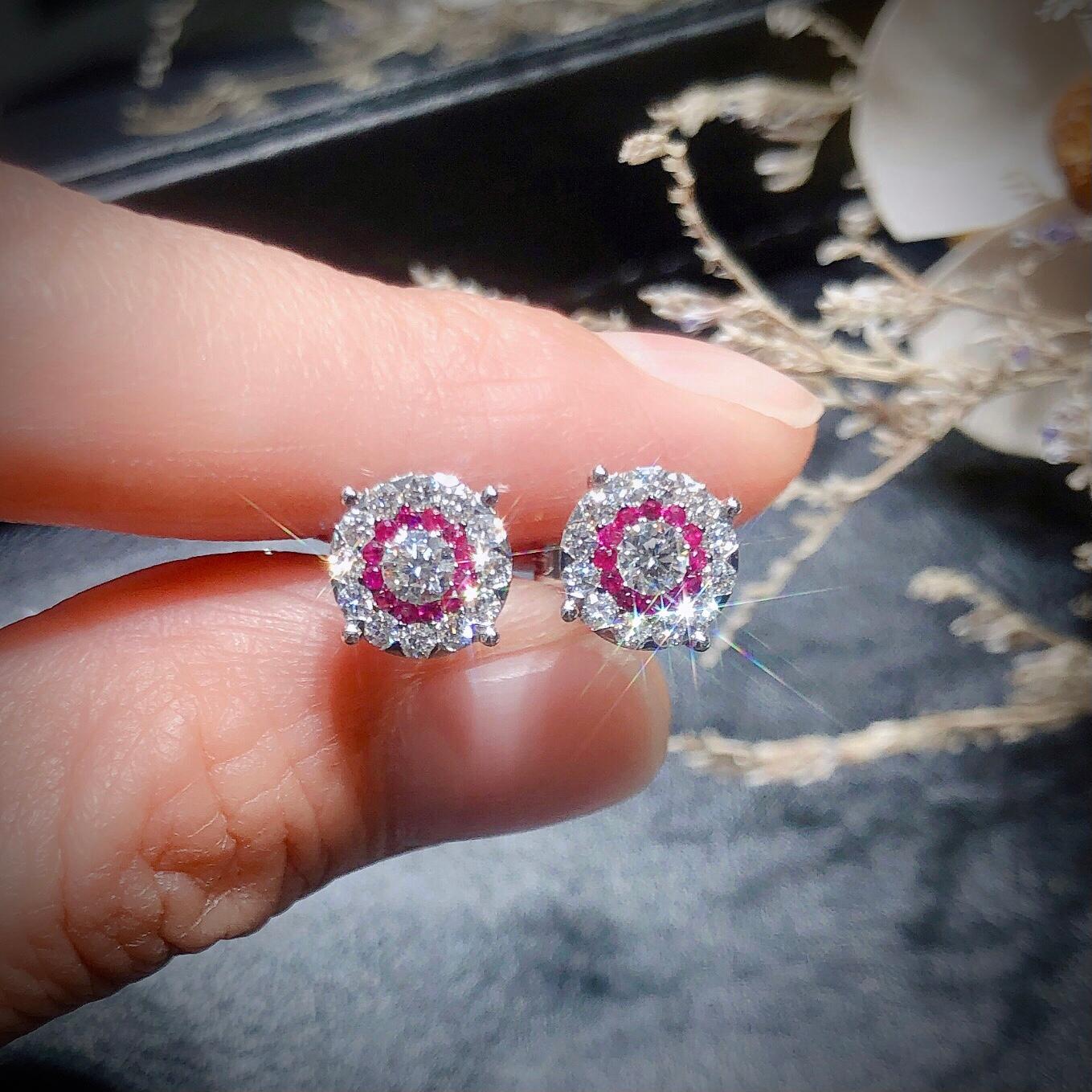Paris Craft House Ruby Diamond Earrings in 18 Karat White Gold In New Condition For Sale In Hong Kong, HK