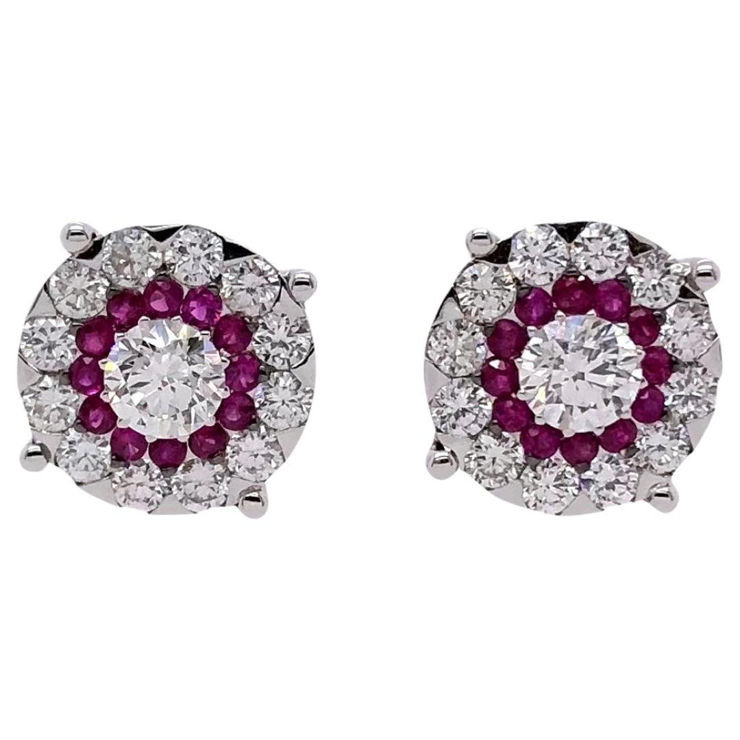 Paris Craft House Ruby Diamond Earrings in 18 Karat White Gold For Sale