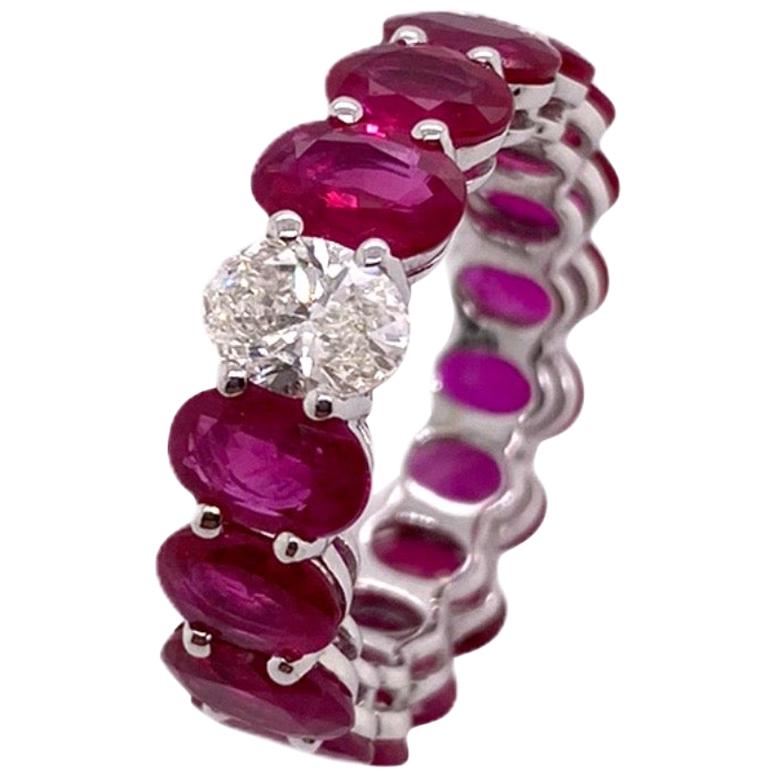 Paris Craft House Ruby Diamond Eternity Ring Band in 18 Karat White Gold For Sale