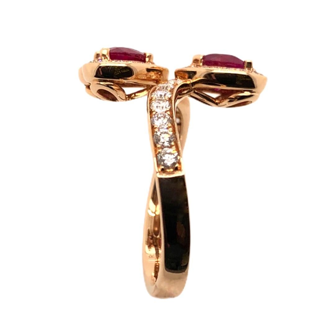 Modern Paris Craft House Ruby Diamond Love Hearts Ring in 18 Karat Rose Gold For Sale