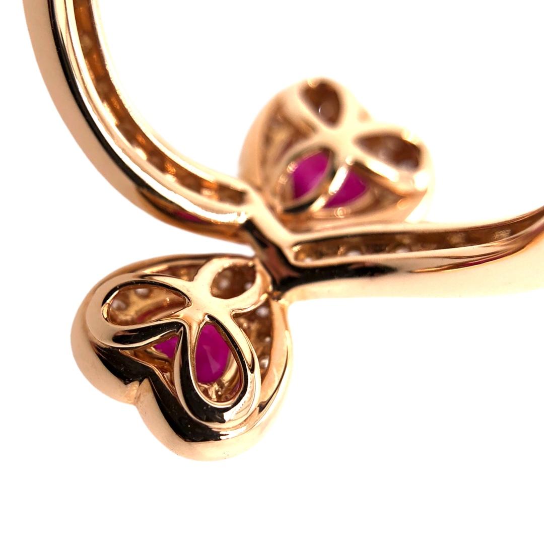 Paris Craft House Ruby Diamond Love Hearts Ring in 18 Karat Rose Gold In New Condition For Sale In Hong Kong, HK