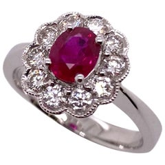 Paris Craft House Ruby Diamond Milgrain Ring in 18 Karat White Gold