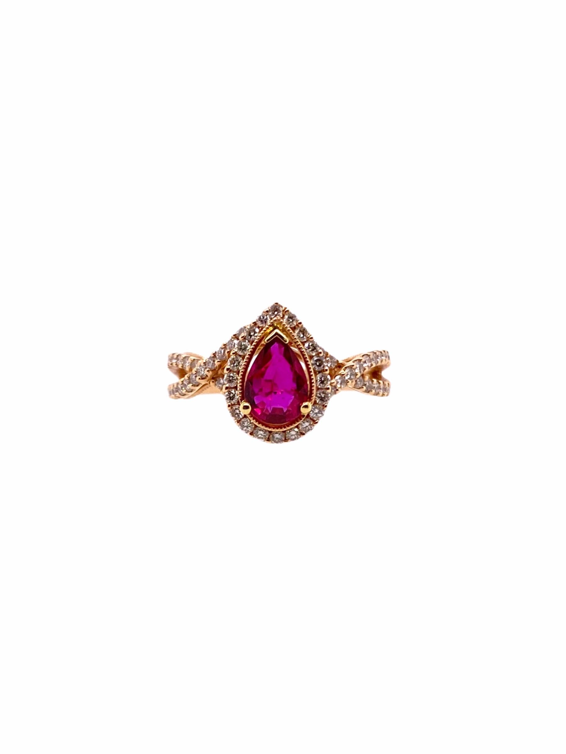 Modern Paris Craft House Ruby Diamond Ring in 18 Karat Rose Gold For Sale