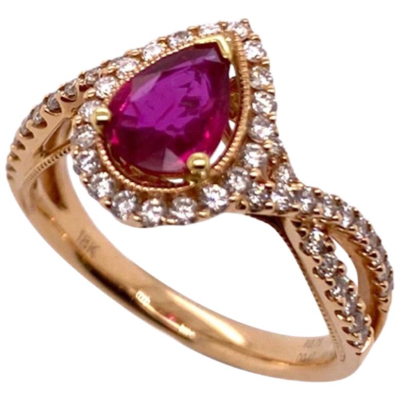Paris Craft House Ruby Diamond Ring in 18 Karat Rose Gold For Sale