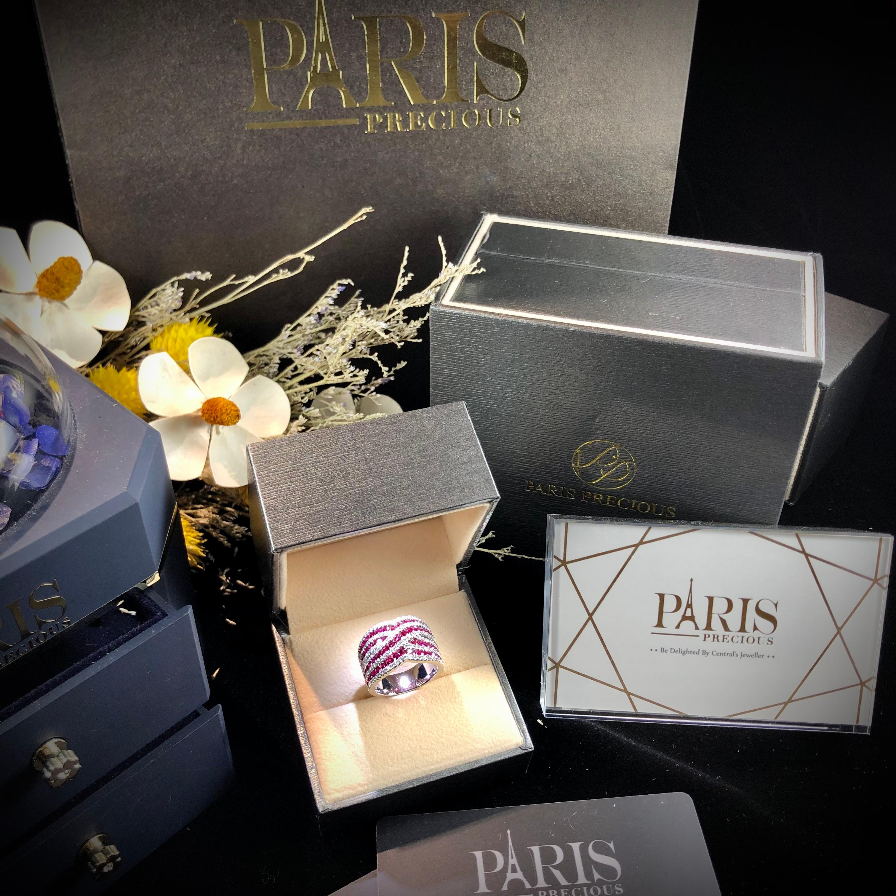 Paris Craft House Ruby Diamond Ring in 18 Karat White Gold For Sale 4