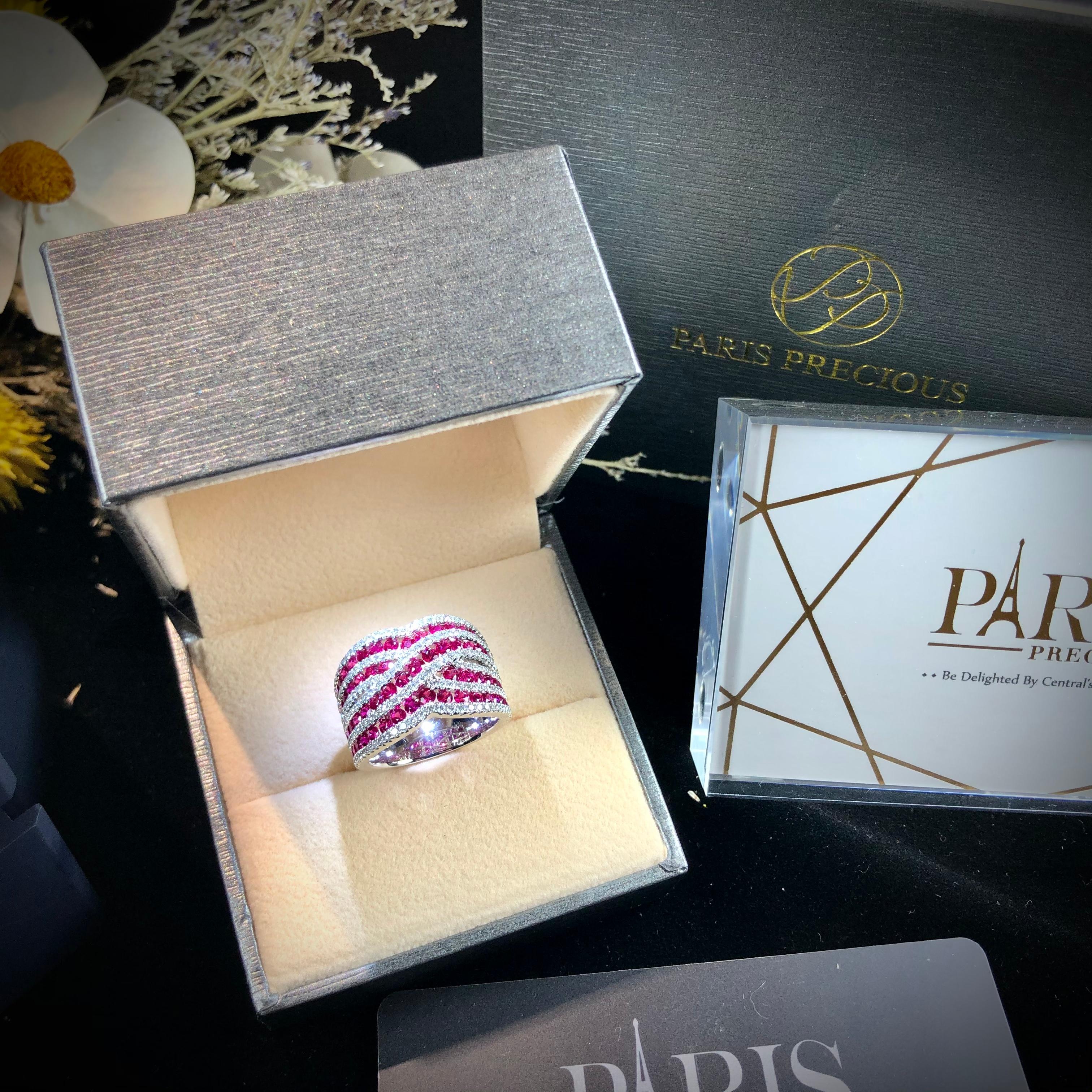 Paris Craft House Ruby Diamond Ring in 18 Karat White Gold For Sale 3