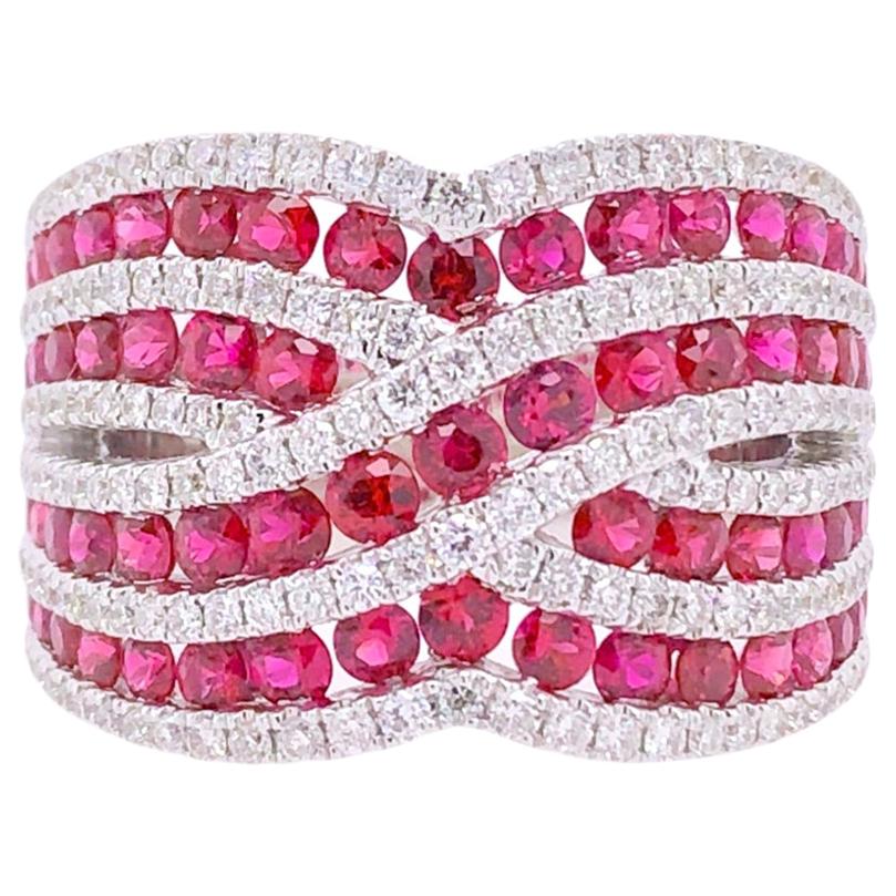Paris Craft House Ruby Diamond Ring in 18 Karat White Gold For Sale