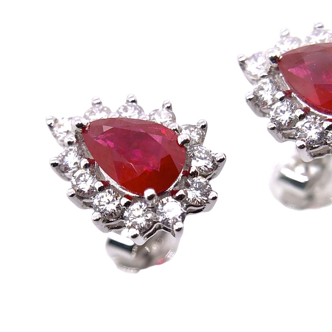 Pear Cut Paris Craft House Ruby Diamond Stud Earrings in 18 Karat White Gold For Sale