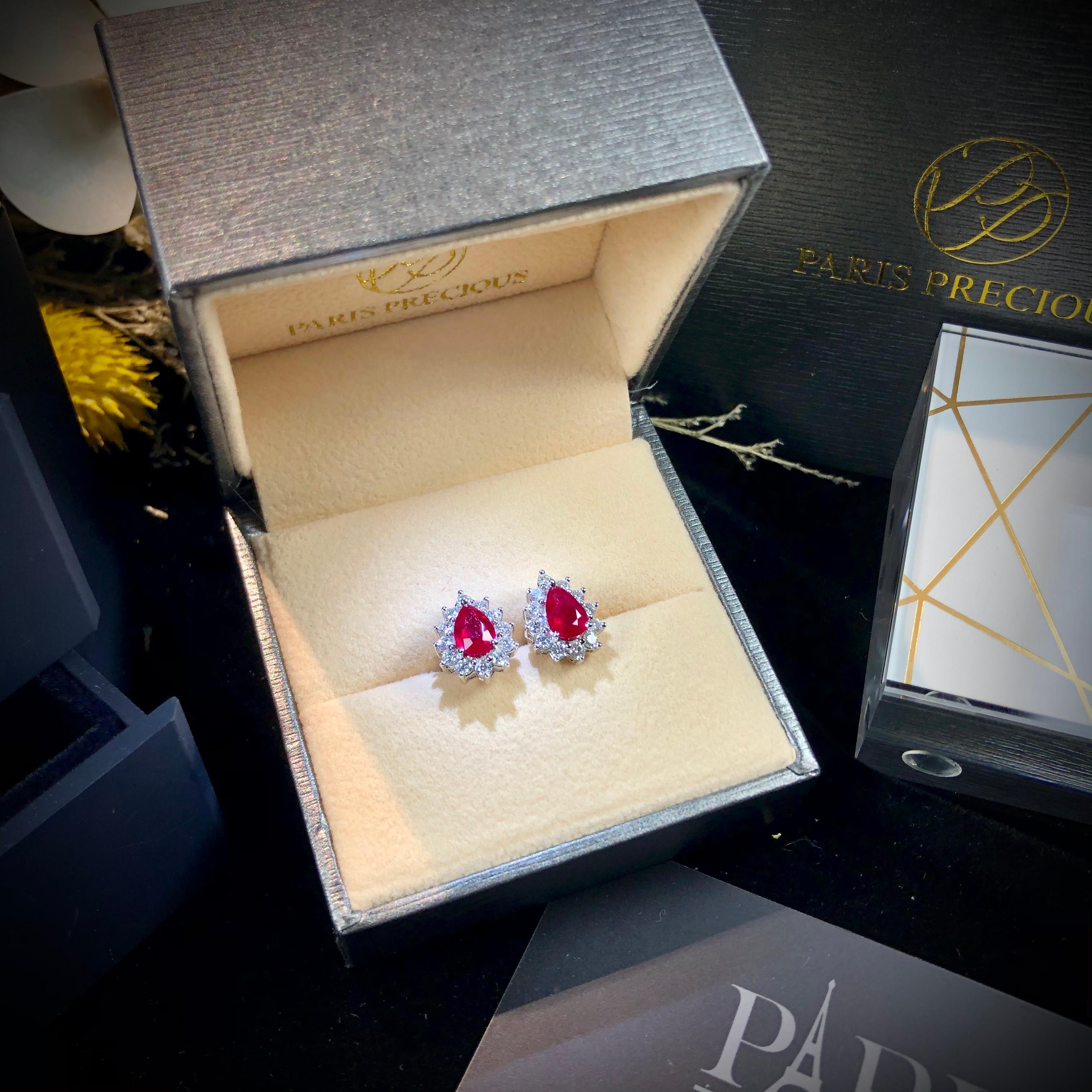 Paris Craft House Ruby Diamond Stud Earrings in 18 Karat White Gold For Sale 2