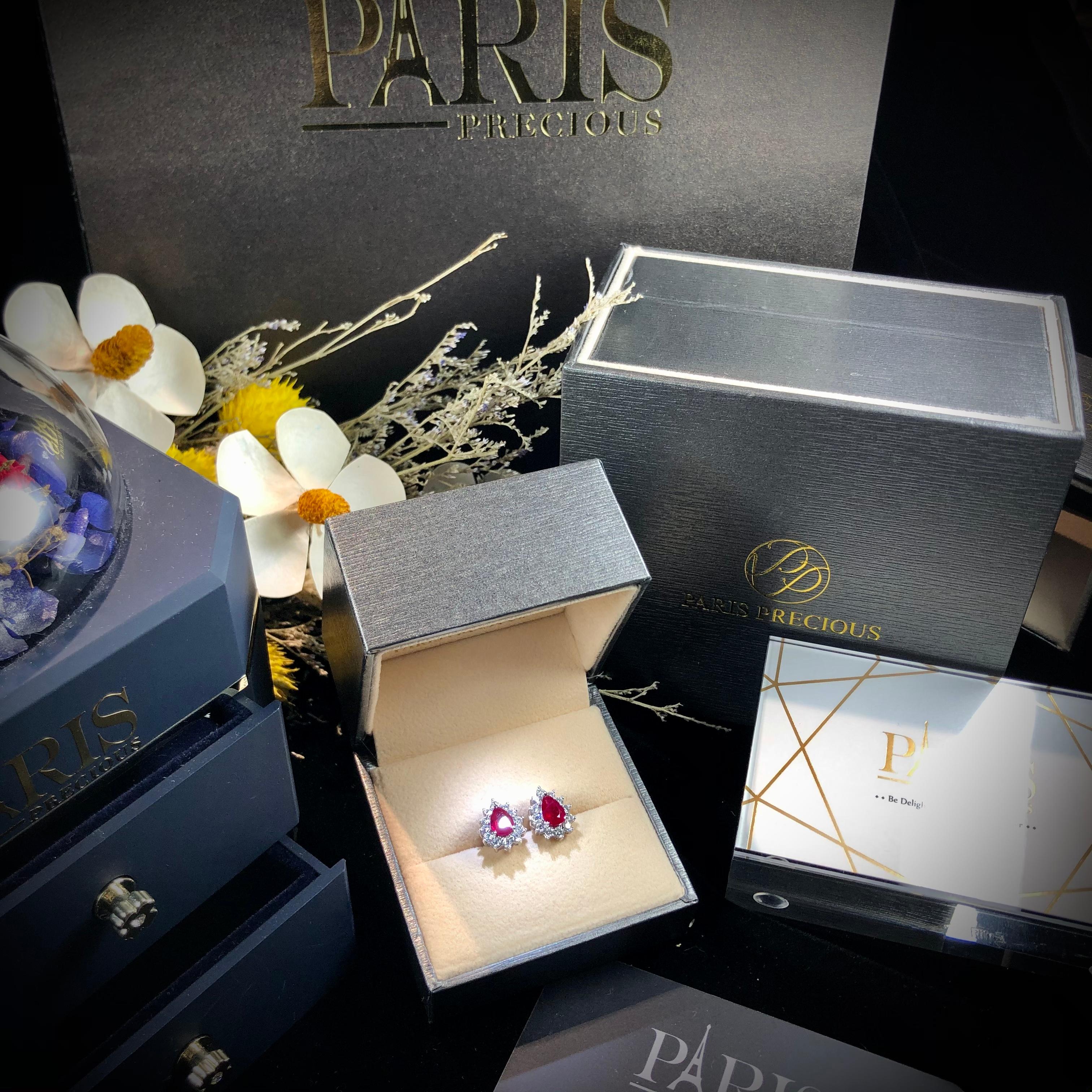 Paris Craft House Ruby Diamond Stud Earrings in 18 Karat White Gold For Sale 3