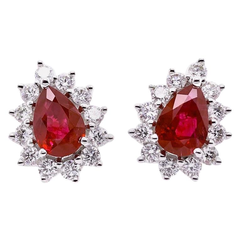 Paris Craft House Ruby Diamond Stud Earrings in 18 Karat White Gold For Sale