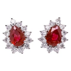 Paris Craft House Ruby Diamond Stud Earrings in 18 Karat White Gold