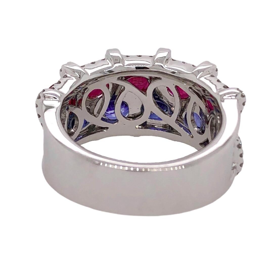 Paris Craft House Ruby Sapphire Diamond Ring in 18 Karat White Gold In New Condition For Sale In Hong Kong, HK