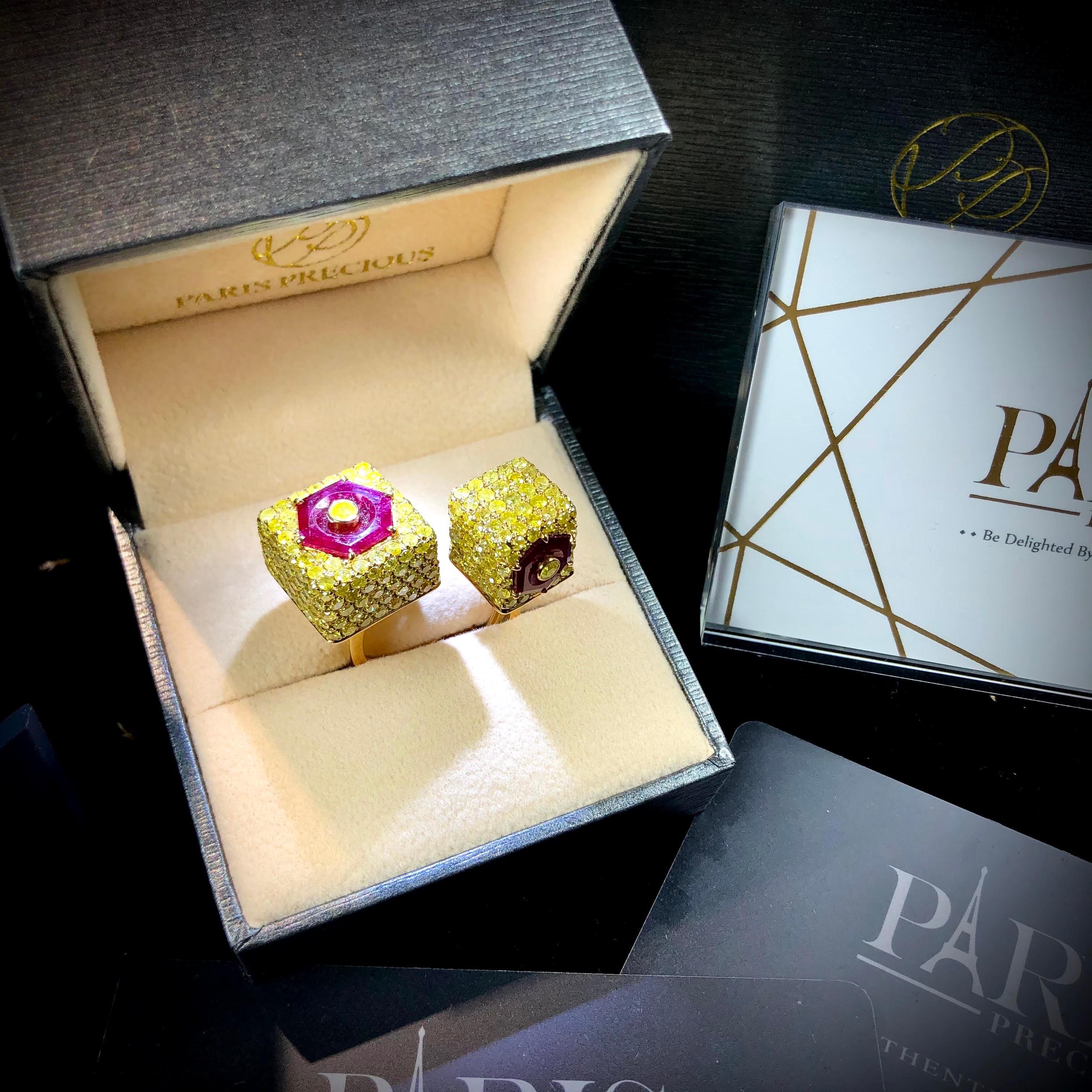 Paris Craft House Ruby Yellow Diamond Ring in 18 Karat Yellow Gold For Sale 1
