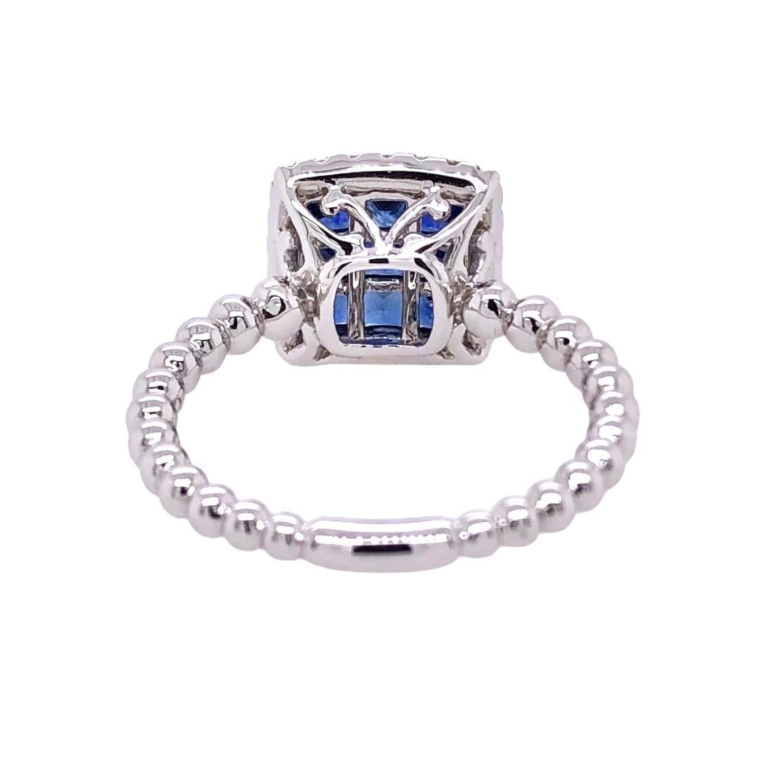Paris Craft House Sapphire Diamond Cluster Ring in 18 Karat White Gold In New Condition For Sale In Hong Kong, HK