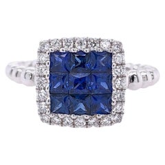 Paris Craft House Sapphire Diamond Cluster Ring in 18 Karat White Gold