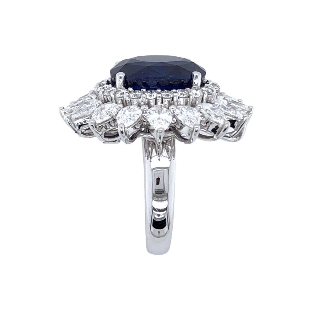 Oval Cut Paris Craft House Sapphire Diamond Cocktail Ring in 18 Karat White Gold For Sale