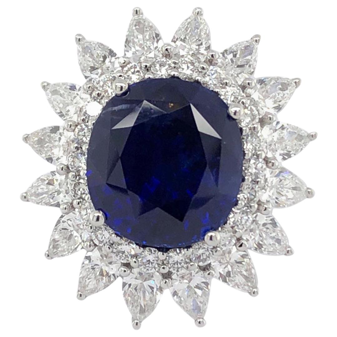 Paris Craft House Sapphire Diamond Cocktail Ring in 18 Karat White Gold For Sale