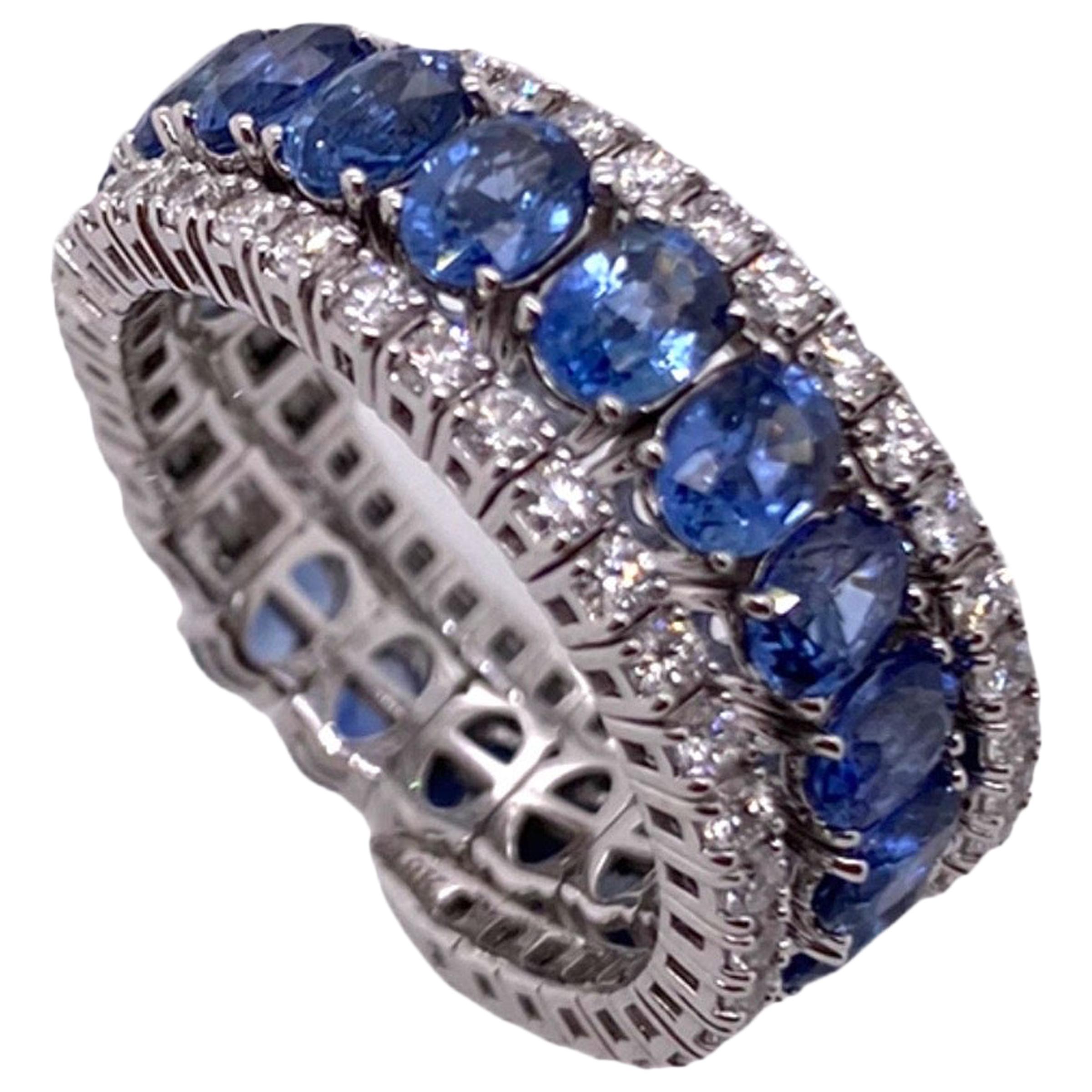Paris Craft House Sapphire Diamond Elastic Band Ring in 18 Karat White Gold For Sale
