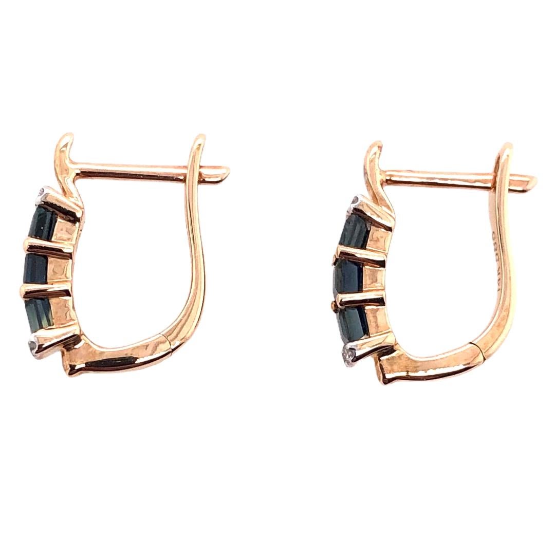 Modern Paris Craft House Sapphire Diamond Hoop Stud Earrings in 14 Karat Rose Gold For Sale