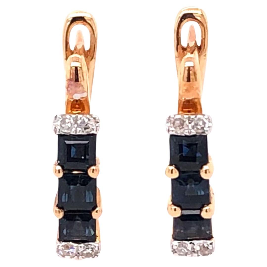 Paris Craft House Sapphire Diamond Hoop Stud Earrings in 14 Karat Rose Gold For Sale
