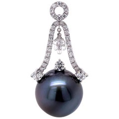 Paris Craft House Tahitian Black Pearl Diamond Pendant in 18 Karat Gold