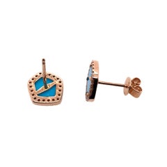 Paris Craft House Turquoise Diamond Earrings in 14 Karat Rose Gold