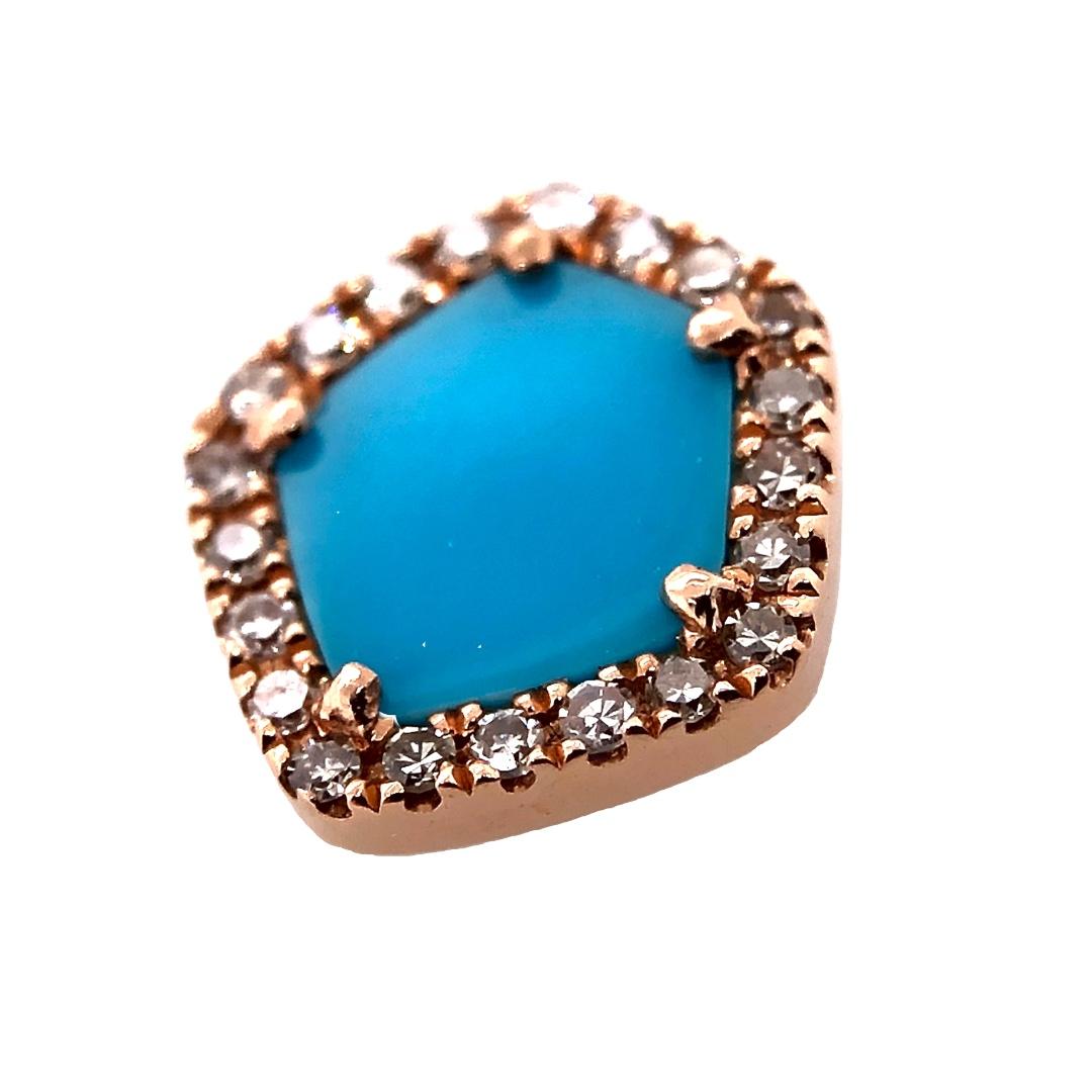 Modern Paris Craft House Turquoise Diamond Earrings in 14 Karat Rose Gold For Sale