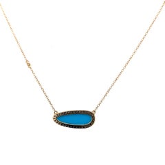 Paris Craft House Turquoise Sapphire Diamond Necklace in 14 Karat Yellow Gold