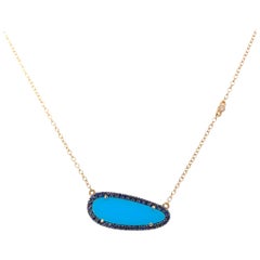 Paris Craft House Turquoise Sapphire Diamond Necklace in 14 Karat Yellow Gold