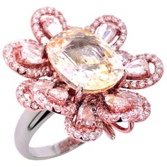 Paris Craft House Yellow Sapphire Diamond Flower Ring/Pendant in 18 Karat Gold