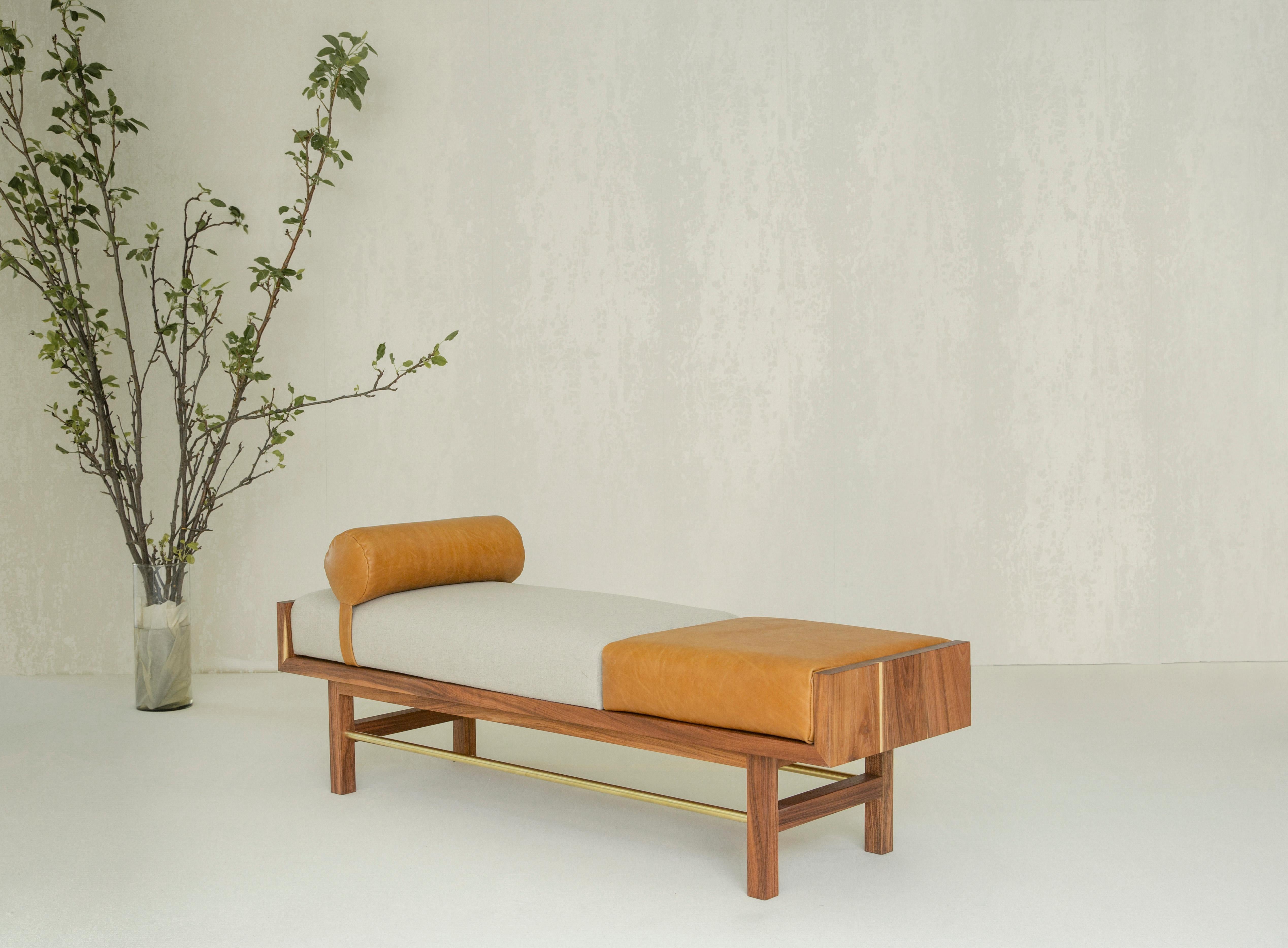 The Paris bench is made out of a Mexican wood called Tzalam. It has a unique combination of linen and leather upholstery. The bench is a perfect piece to place in a living room, front of bed or any space.